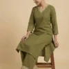 Pure Cotton Green Kurta With Plazzo