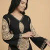 Embrace Black Geometric Design A-Line Rayon Stitched Kurta With Palazzo