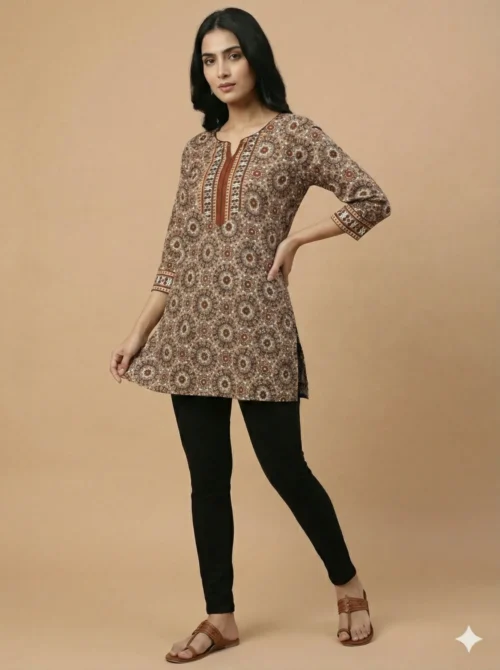 Brown Printed Short Kurti