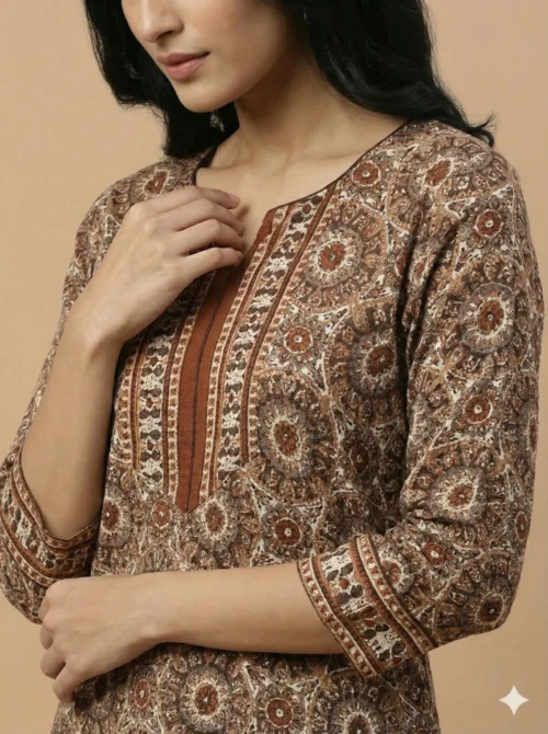 Brown Printed Short Kurti