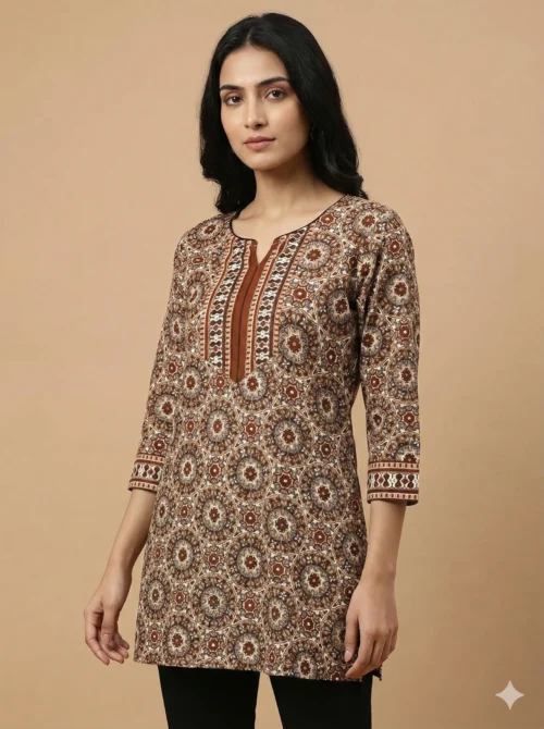 Brown Printed Short Kurti