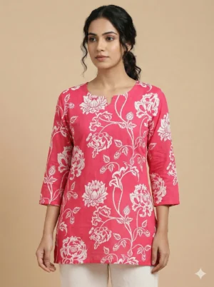 Pink Printed Short Kurti