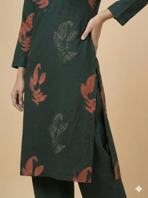 Elegant Straight Cotton Stitched Kurta With Palazzo - Elegant Straight Cotton Stitched Kurta With Palazzo - Kottons Elegant Straight Cotton Stitched Kurta With Palazzo
