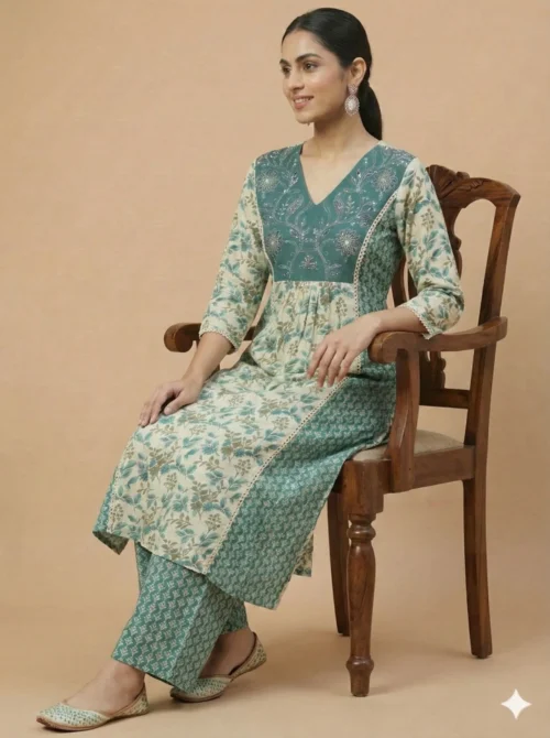 Beautifully Embroidery Straight Kurta with Bottom