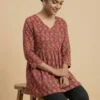 Red Printed Anarkali Short Kurti - Red Printed Anarkali Short Kurti - Kottons Red Printed Anarkali Short Kurti