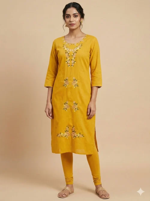 Yellow Embroidered Single Kurta