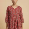 Red Printed Anarkali Short Kurti - Red Printed Anarkali Short Kurti - Kottons Red Printed Anarkali Short Kurti