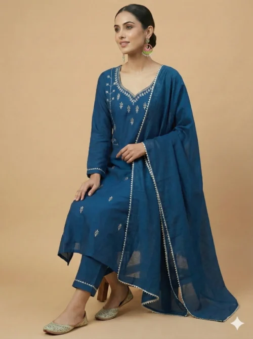 Stunning Blue Kurta with Pant and Dupatta