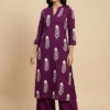 Block Printed A-Line Cotton Stitched Kurta With Palazzo