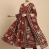 Red Anarkali Trendy Kurta with Pant and Dupatta