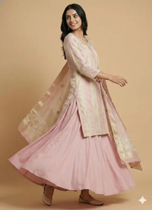 Elegant Pink Straight Kurta with Sharara and Dupatta
