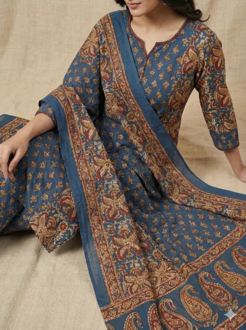 Vibrant Ethnic Designs Printed Cotton Kurta with Pant & Dupatta - Ethnic Designs Printed Cotton Kurta with Pant & Dupatta - Kottons Vibrant Ethnic Designs Printed Cotton Kurta with Pant & Dupatta