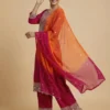 Heavy Embroidery Red Kurta with Plazzo and Dupatta
