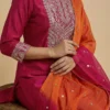 Heavy Embroidery Red Kurta with Plazzo and Dupatta