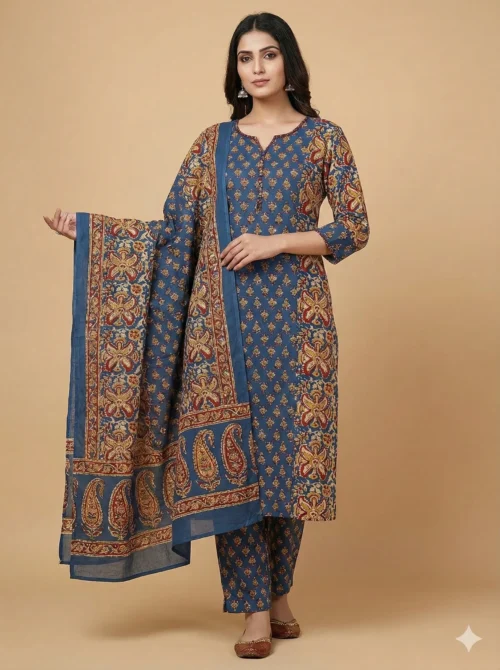 Vibrant Ethnic Designs Printed Cotton Kurta with Pant & Dupatta - Ethnic Designs Printed Cotton Kurta with Pant & Dupatta - Kottons Vibrant Ethnic Designs Printed Cotton Kurta with Pant & Dupatta