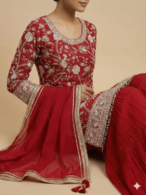 Beautiful All Over Embroidery Kurta with Sharara and Dupatta