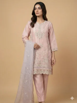Beautiful Pink Straight Kurta with Pant and Dupatta