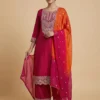 Heavy Embroidery Red Kurta with Plazzo and Dupatta