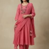 Stylish Mul Chanderi Kurta with Pant and Dupatta - Stylish Mul Chanderi Kurta with Pant and Dupatta - Kottons Stylish Mul Chanderi Kurta with Pant and Dupatta