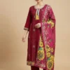 Heavy Embroidery Red Kurta with Pant and Digital Dupatta
