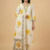 Breezy Floral Prints Elegant White Kurta and Pant with Dupatta - Floral Prints Elegant White Kurta and Pant with Dupatta - Kottons Breezy Floral Prints Elegant White Kurta and Pant with Dupatta