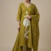 Green Embroidery work Straight Trendy Kurta with Pant