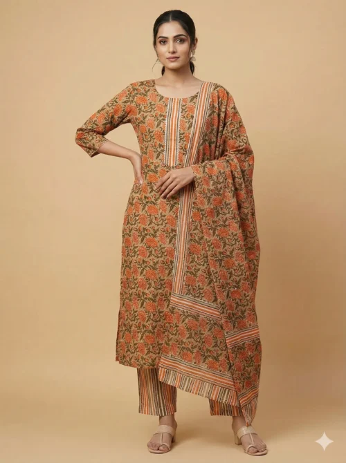 Vibrant Multicolor Old School Floral Design Kurta & Pant with Dupatta