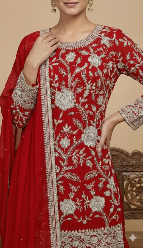 Beautiful All Over Embroidery Kurta with Sharara and Dupatta