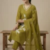 Green Embroidery work Straight Trendy Kurta with Pant