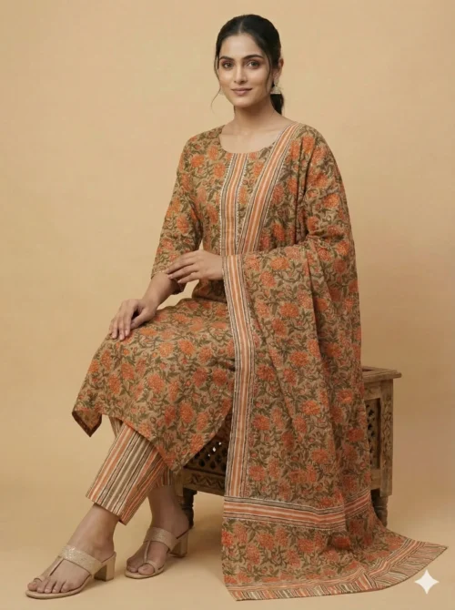 Vibrant Multicolor Old School Floral Design Kurta & Pant with Dupatta