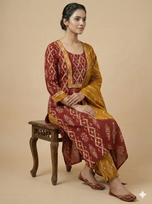 Embrace Orange Mirror Work Kurta with Trousers & Dupatta