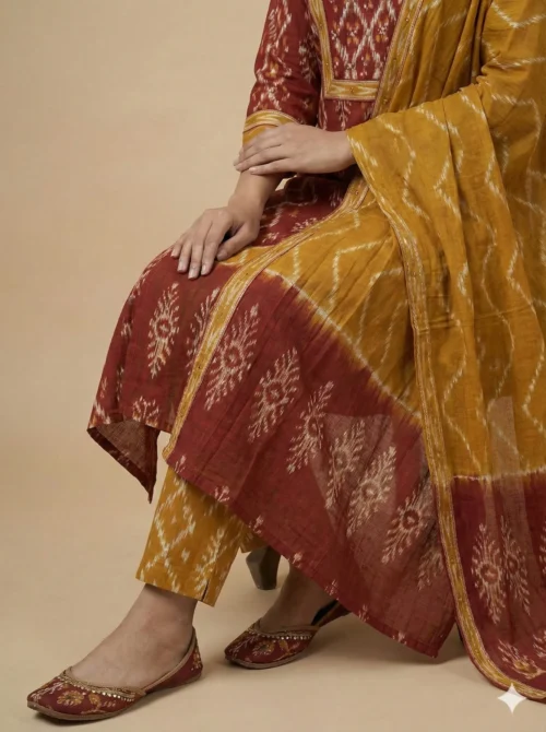 Embrace Orange Mirror Work Kurta with Trousers & Dupatta