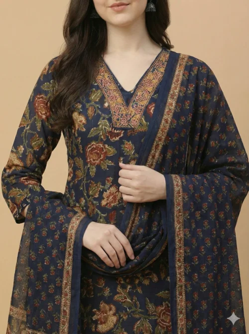 Beautiful Blue Color Beautifully Printed Jaipuri Kurta with Pant and Dupatta