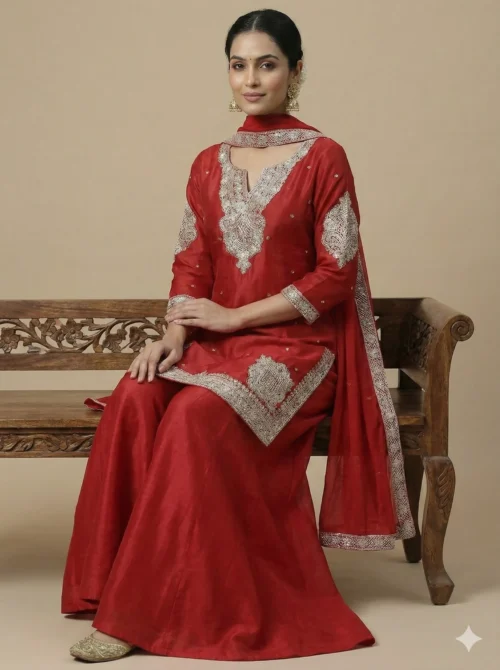 Beautiful Embroidery Kurta with Sharara and Dupatta