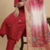 Elegant Embroidery Red Kurta with Pant and Digital Dupatta