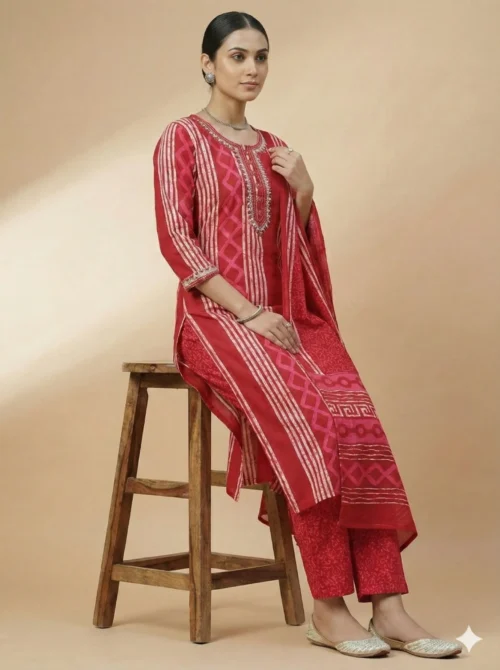 Breezy Women Pink Printed Kurta with Pant & Dupatta
