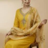 Stylish Heavy Embroidery Yellow Kurta with Pant and Dupatta