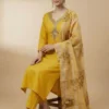 Stylish Heavy Embroidery Yellow Kurta with Pant and Dupatta