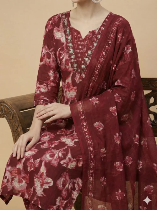 Stunning Red Color Beautifully Floral Printed Jaipuri Kurta with Pant and Dupatta - Red Color Beautifully Floral Printed Jaipuri Kurta with Pant and Dupatta - Kottons Stunning Red Color Beautifully Floral Printed Jaipuri Kurta with Pant and Dupatta