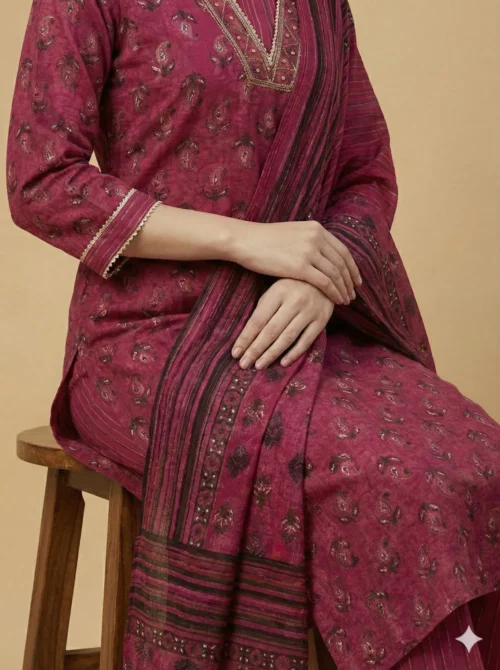 Breezy Pink Color Beautifully Printed Jaipuri Kurta with Pant and Dupatta