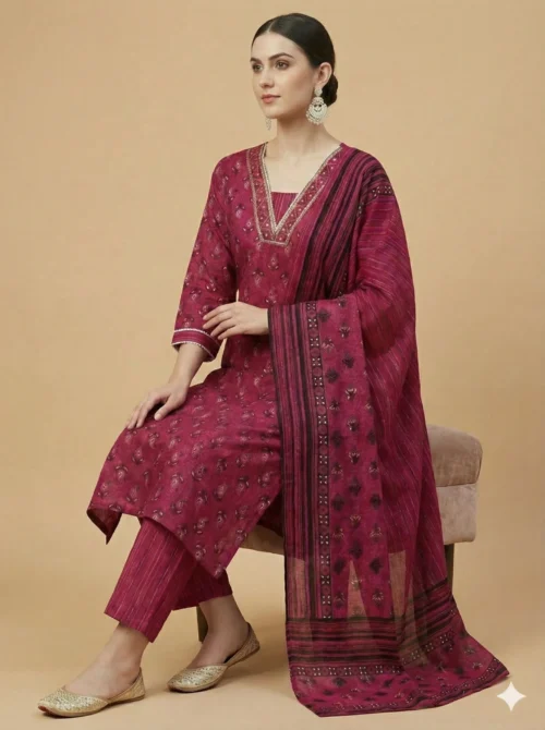 Breezy Pink Color Beautifully Printed Jaipuri Kurta with Pant and Dupatta
