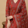 Elegantly Printed Red Kurta with Pant & Dupatta