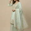 Roman Glass Shimmer Heavy Front Embroidered Short Kurta With Roman Glass Shimmer Plazzo and Silk Heavy Beautiful Embroidered Dupatta