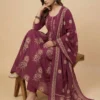 Beautiful Neck Embroidery Purple Kurta with Pant and Dupatta