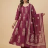Beautiful Neck Embroidery Purple Kurta with Pant and Dupatta