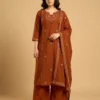 Elegant Rust Mirror Work Kurta with Palazo & Dupatta