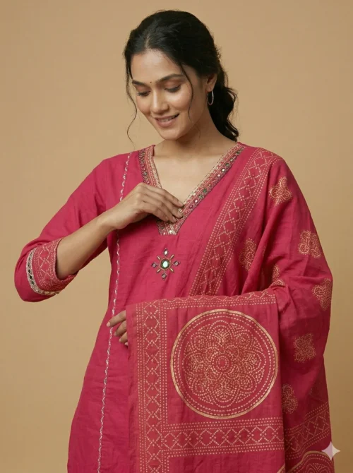 Elegant Pink A-Line Kurta with Palazzo and Dupatta