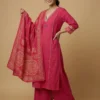 Elegant Pink A-Line Kurta with Palazzo and Dupatta
