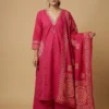 Elegant Pink A-Line Kurta with Palazzo and Dupatta