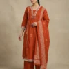 Pure Premium Cotton Ikkat Printed Beautiful Neck Kurta With Palazzo And Dupatta